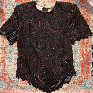 Vintage Scala beaded top, Sz Medium